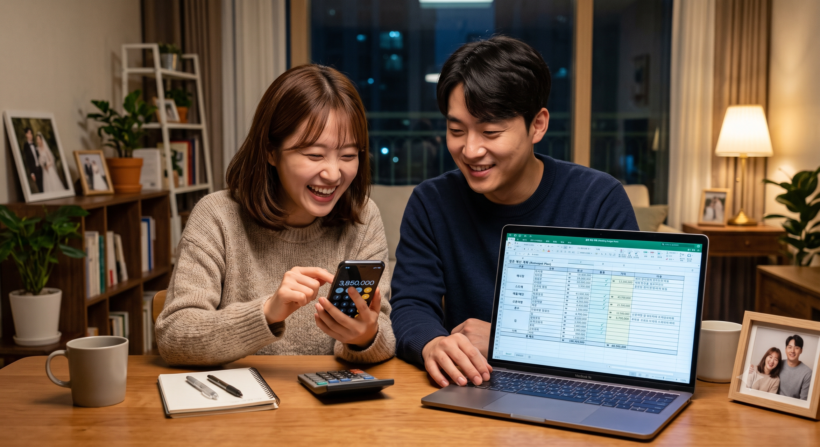 고급스러운 한정식 식당에서 화기애애하게 진행되는 상견례 테이블 세팅